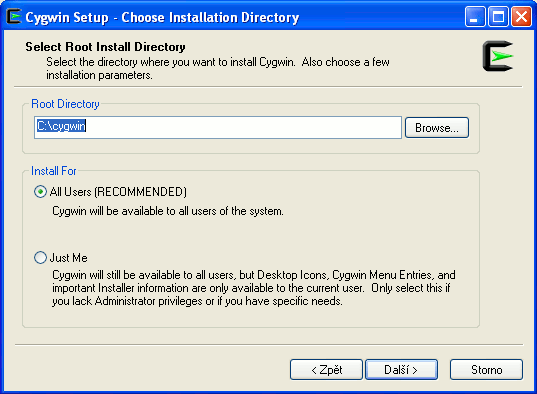Install directory selection